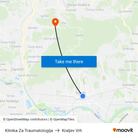 Klinika Za Traumatologija to Kraljev Vrh map