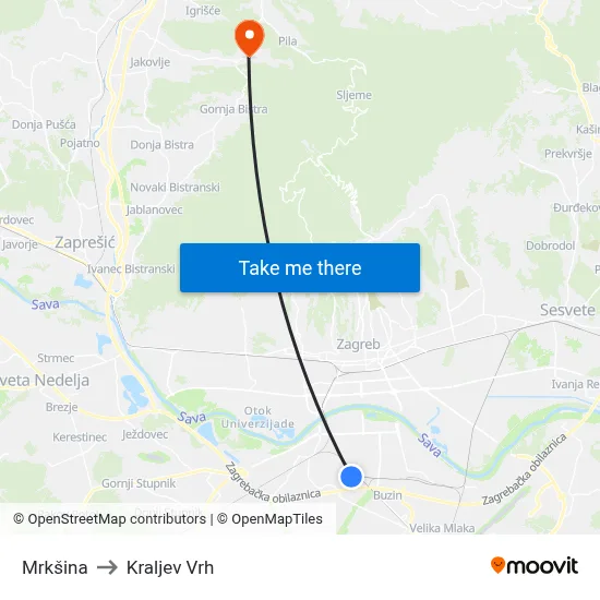 Mrkšina to Kraljev Vrh map