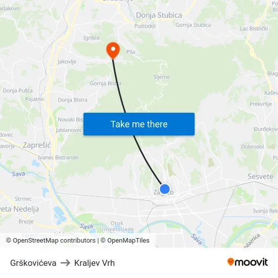 Grškovićeva to Kraljev Vrh map