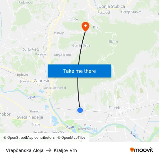 Vrapčanska Aleja to Kraljev Vrh map