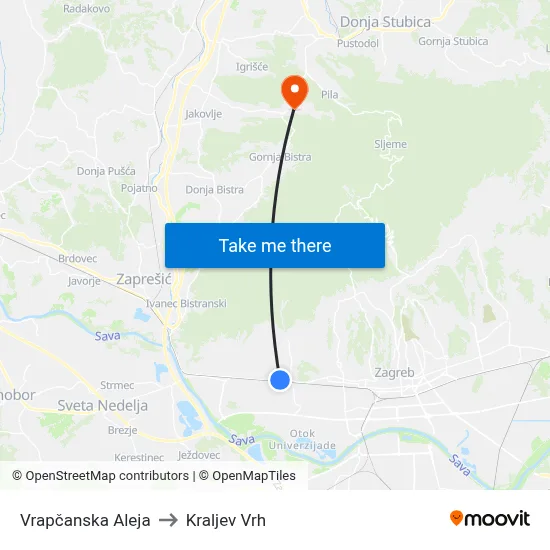 Vrapčanska Aleja to Kraljev Vrh map