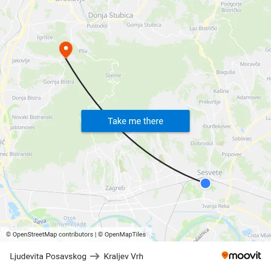 Ljudevita Posavskog to Kraljev Vrh map