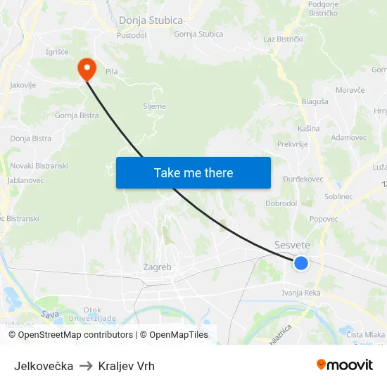Jelkovečka to Kraljev Vrh map