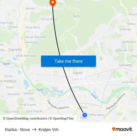 Đačka - Nova to Kraljev Vrh map