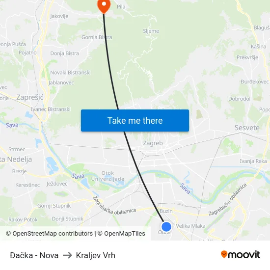 Đačka - Nova to Kraljev Vrh map