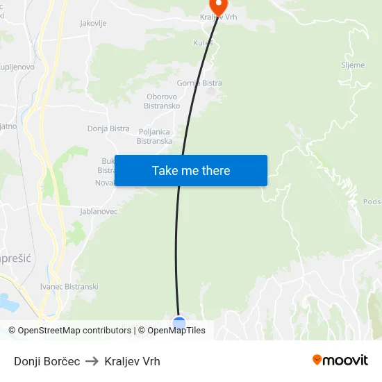 Donji Borčec to Kraljev Vrh map