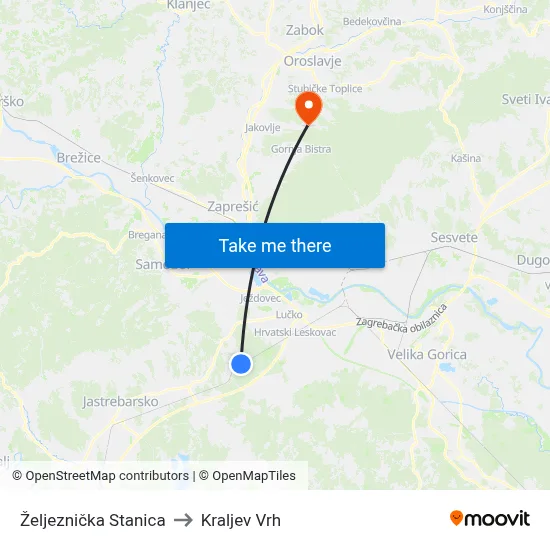 Željeznička Stanica to Kraljev Vrh map