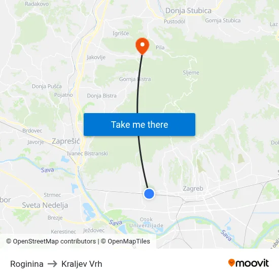 Roginina to Kraljev Vrh map