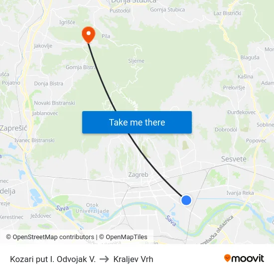 Kozari put I. Odvojak V. to Kraljev Vrh map