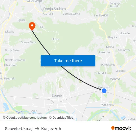 Sesvete-Ukrcaj to Kraljev Vrh map