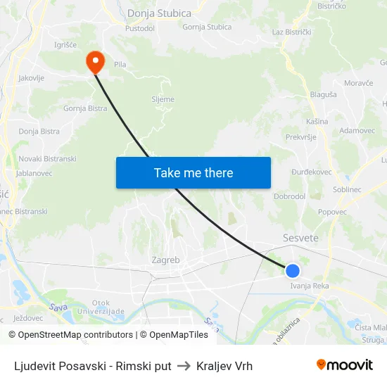 Ljudevit Posavski - Rimski put to Kraljev Vrh map