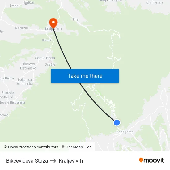 Bikčevićeva Staza to Kraljev vrh map