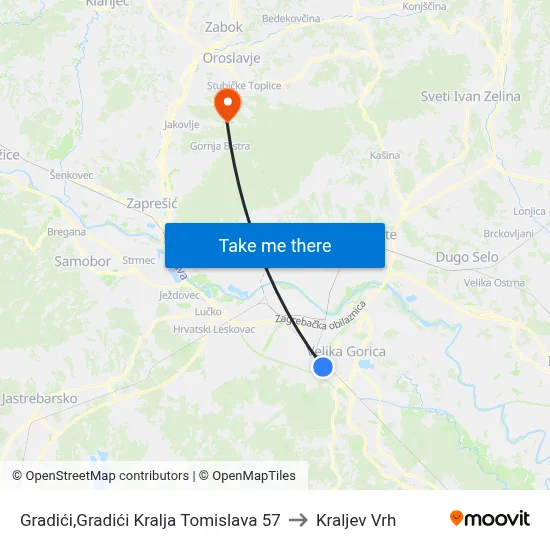 Gradići,Gradići Kralja Tomislava 57 to Kraljev Vrh map