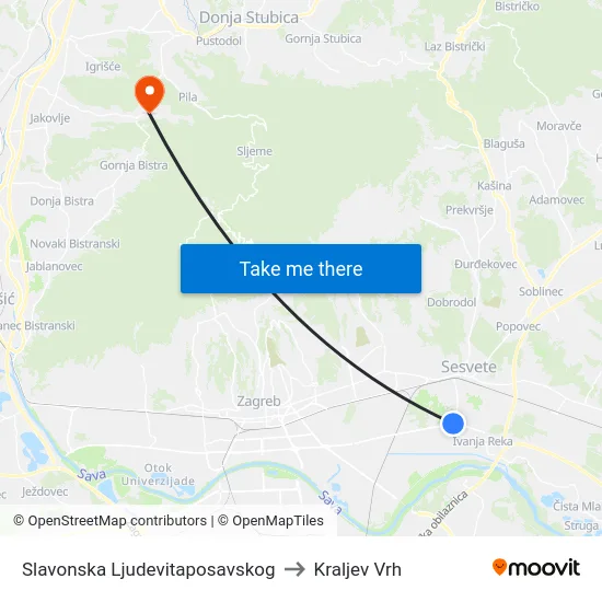 Slavonska Ljudevitaposavskog to Kraljev Vrh map