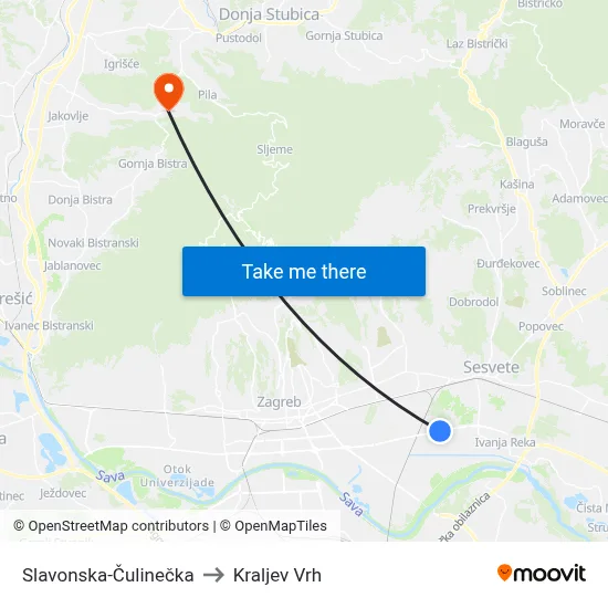Slavonska-Čulinečka to Kraljev Vrh map