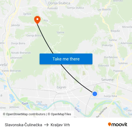 Slavonska-Čulinečka to Kraljev Vrh map