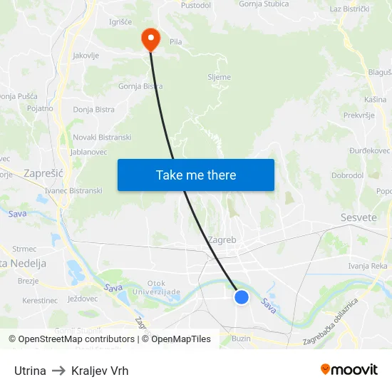 Utrina to Kraljev Vrh map