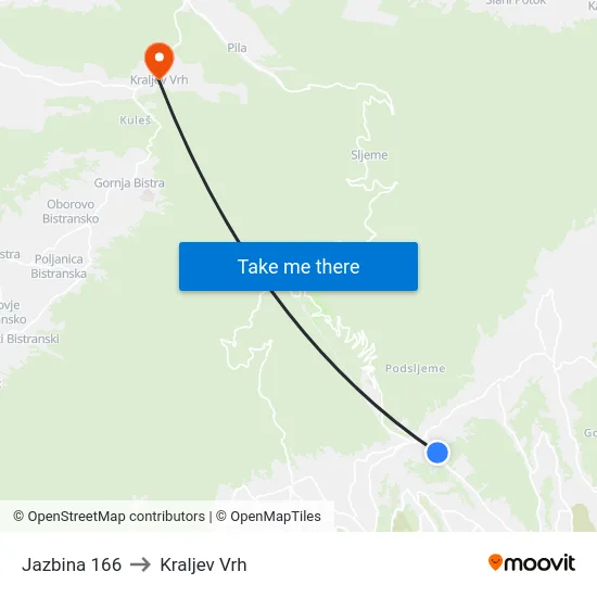 Jazbina 166 to Kraljev Vrh map