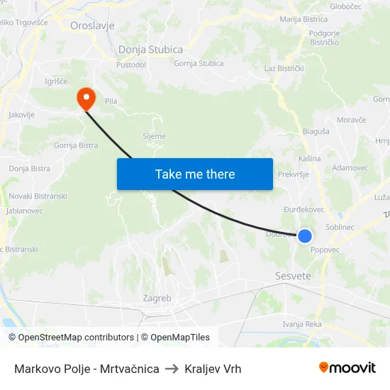 Markovo Polje - Mrtvačnica to Kraljev Vrh map