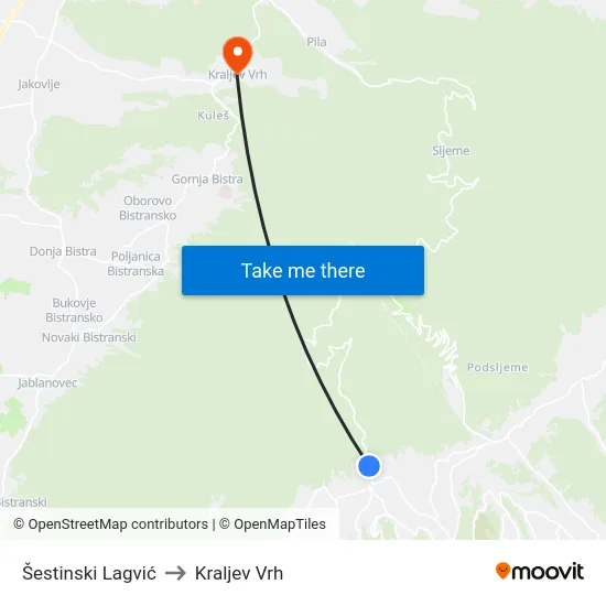 Šestinski Lagvić to Kraljev Vrh map