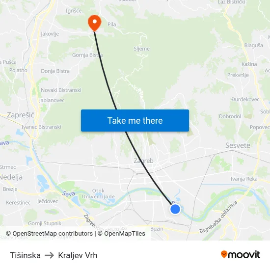 Tišinska to Kraljev Vrh map