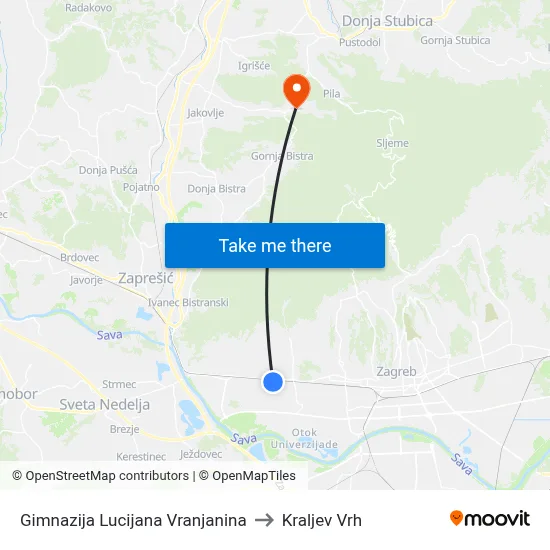 Gimnazija Lucijana Vranjanina to Kraljev Vrh map