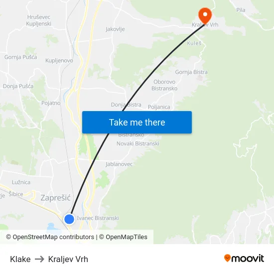 Klake to Kraljev Vrh map