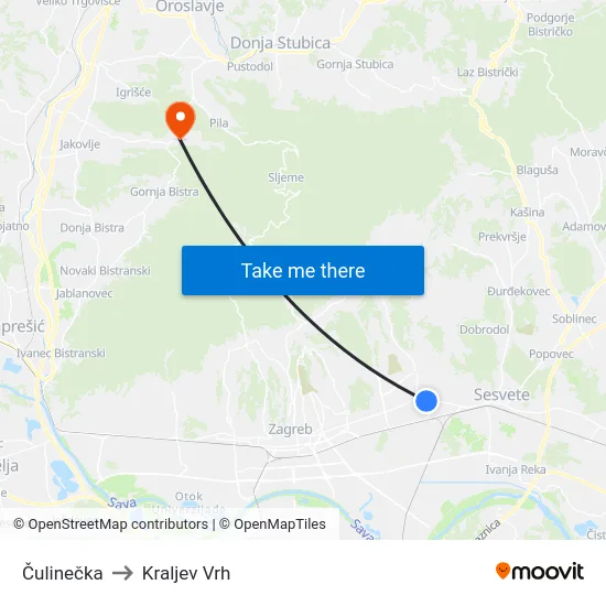 Čulinečka to Kraljev Vrh map