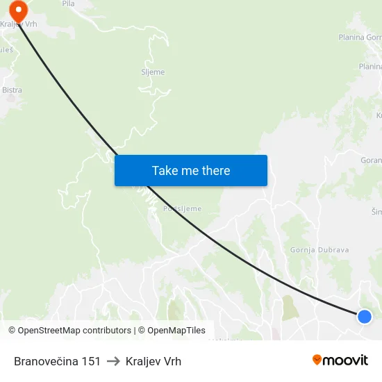 Branovečina 151 to Kraljev Vrh map