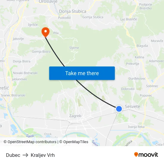 Dubec to Kraljev Vrh map