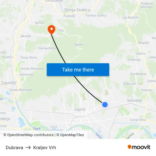 Dubrava to Kraljev Vrh map