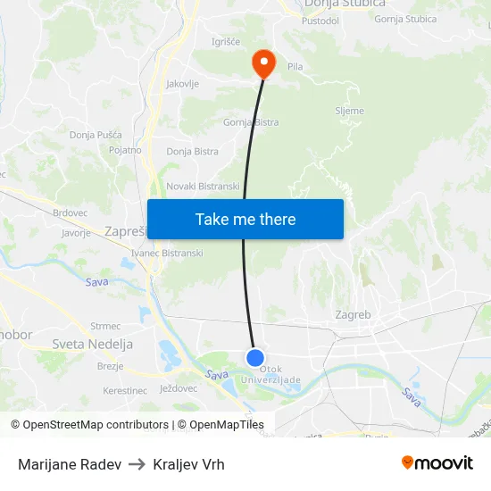 Marijane Radev to Kraljev Vrh map