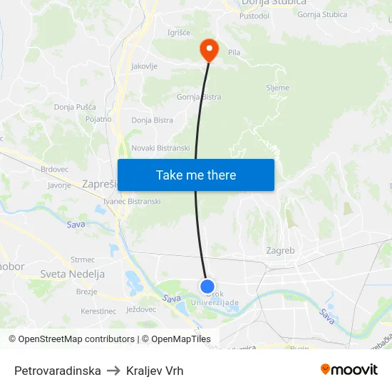 Petrovaradinska to Kraljev Vrh map