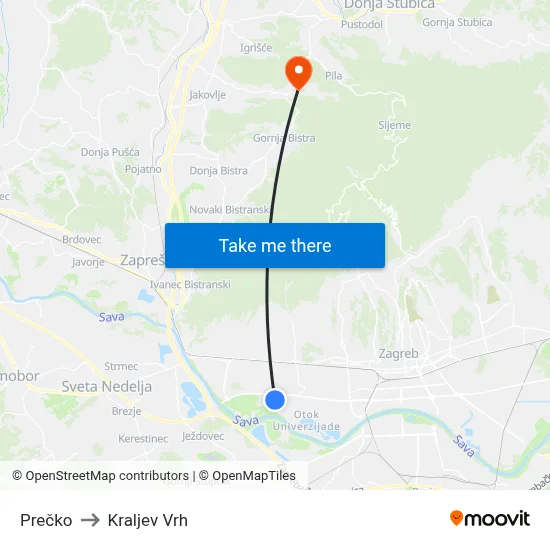 Prečko to Kraljev Vrh map