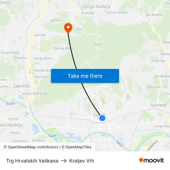 Trg Hrvatskih Velikana to Kraljev Vrh map