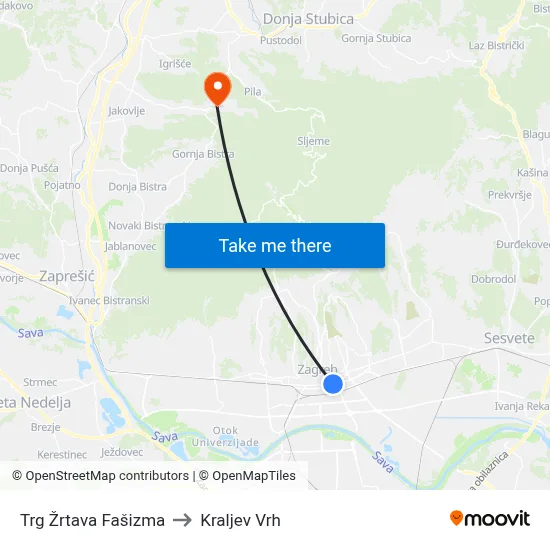 Trg Žrtava Fašizma to Kraljev Vrh map