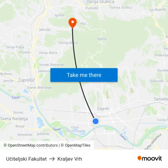 Učiteljski Fakultet to Kraljev Vrh map