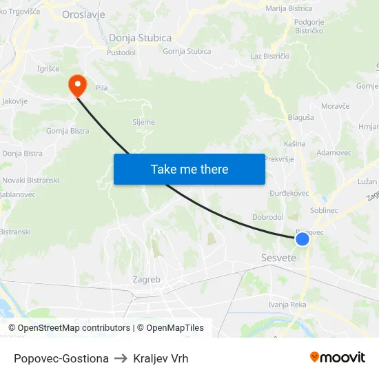 Popovec-Gostiona to Kraljev Vrh map