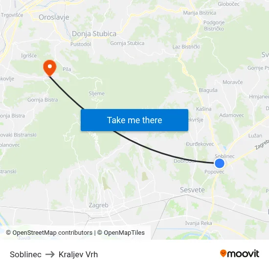 Soblinec to Kraljev Vrh map