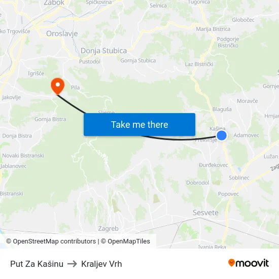 Put Za Kašinu to Kraljev Vrh map