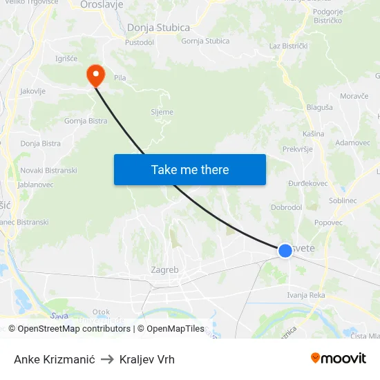 Anke Krizmanić to Kraljev Vrh map