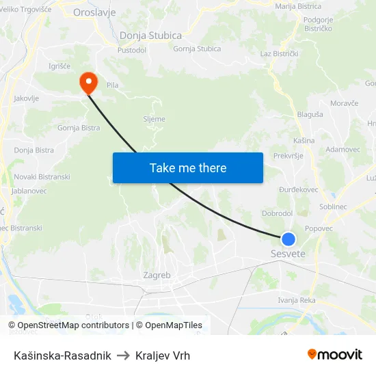 Kašinska-Rasadnik to Kraljev Vrh map