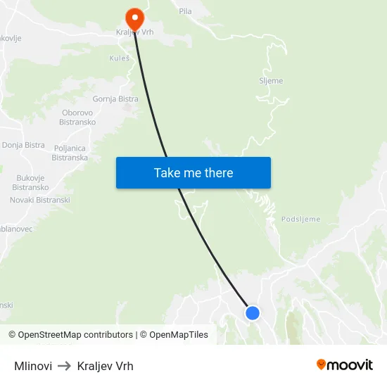 Mlinovi to Kraljev Vrh map