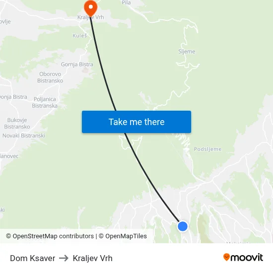 Dom Ksaver to Kraljev Vrh map