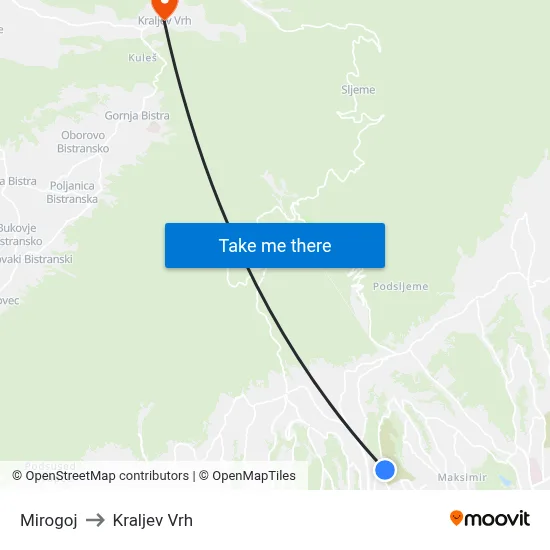 Mirogoj to Kraljev Vrh map