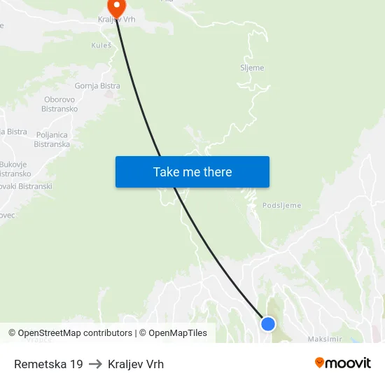 Remetska 19 to Kraljev Vrh map