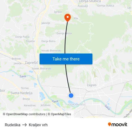 Rudeška to Kraljev vrh map