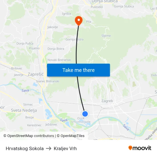 Hrvatskog Sokola to Kraljev Vrh map