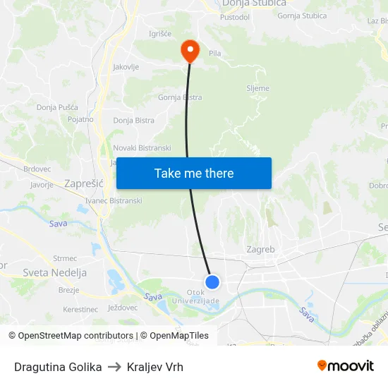 Dragutina Golika to Kraljev Vrh map