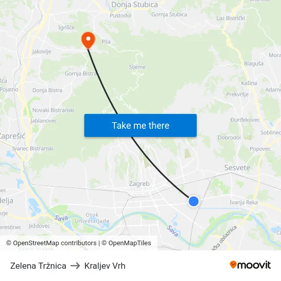 Zelena Tržnica to Kraljev Vrh map